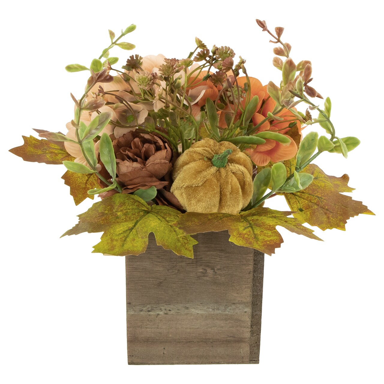 Northlight 10&#x22; x 8&#x22; Orange Floral and Pumpkin Wooden Box Fall Harvest Tabletop Decoration